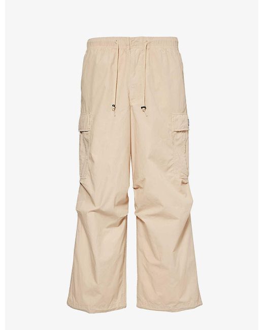 Obey Natural Giant Parachute Brand-patch Wide-leg Relaxed-fit Cotton-poplin Trousers for men