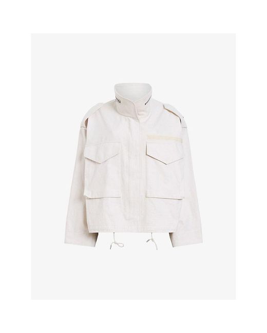 AllSaints White Amelia High-neck Cropped Organic-cotton Jacket