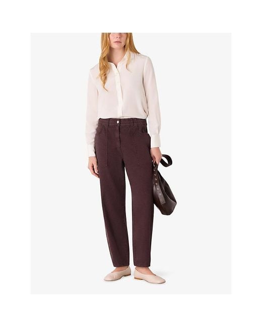 Whistles Purple Tessa Relaxed-Fit Mid-Rise Stretch Cotton-Blend Trousers
