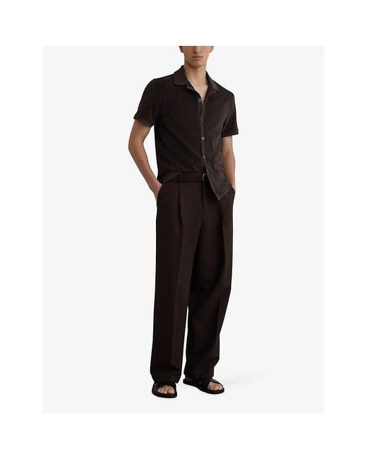 Reiss Black Eden Cuban-Collar Towelling Shirt for men