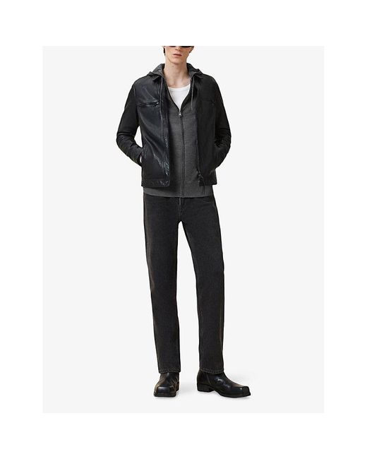 AllSaints Gray Mode Zipped Merino-Wool Hoody for men