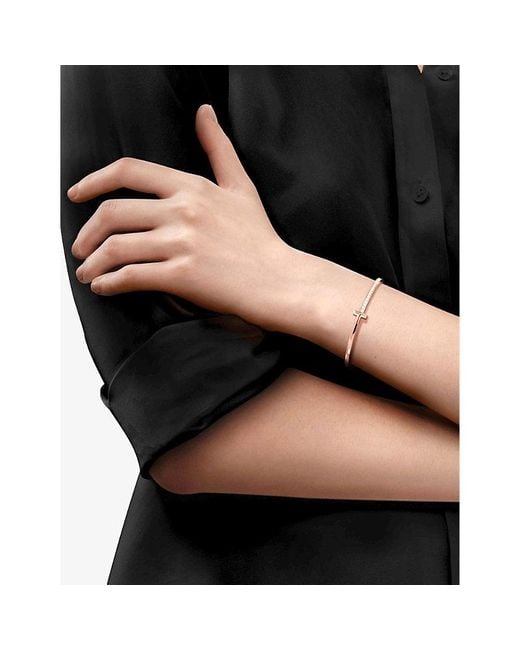 Tiffany & Co White T1 Narrow 18Ct Rose And Diamond Bracelet