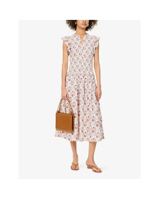 ME+EM Pink Bloom Floral-Print Cotton Midi Dress