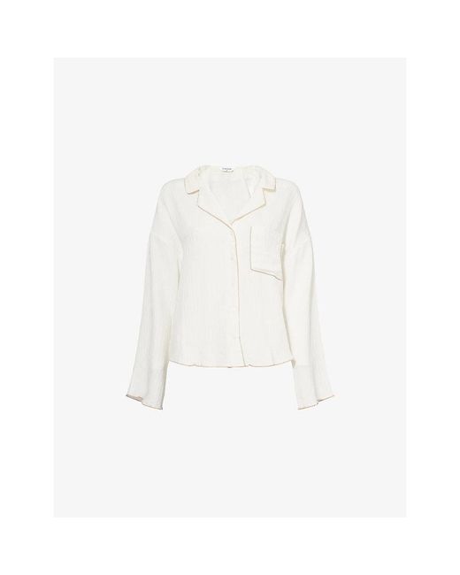 Lounge Underwear White Crinkle Cropped Woven Pyjama Shirt