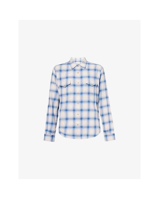 Austin Post Blue Western Plaid Cotton-Wool Blend Shirt for men