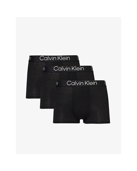 Calvin Klein Black Logo-waistband Pack Of Three Stretch-woven Trunk for men