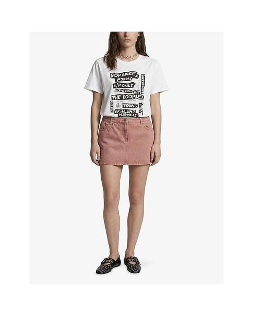The Kooples Pink Faded-Wash Mid-Waist Denim Mini Skirt
