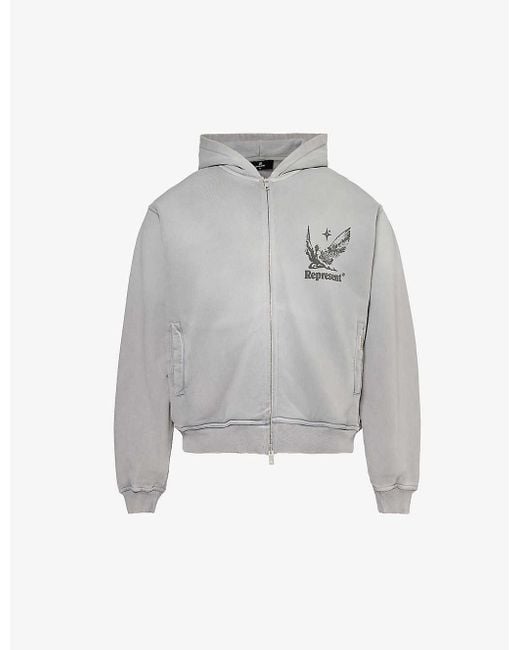 Represent Gray Icarus Graphic-print Cotton-jersey Hoody for men
