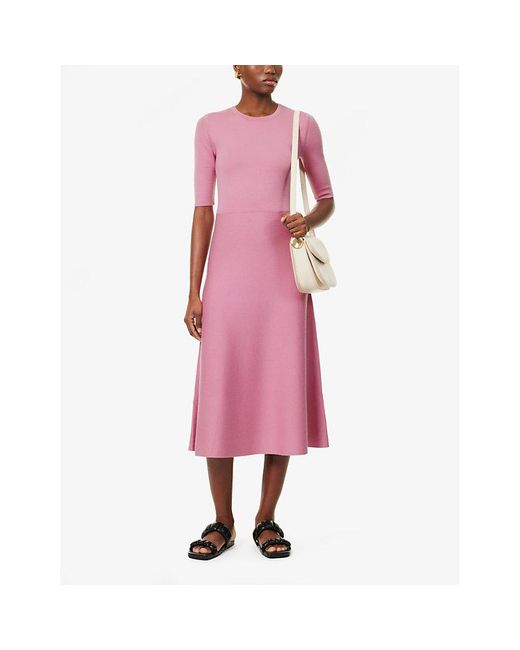 Gabriela Hearst Pink Seymore Flared-hem Wool-blend Midi Dress
