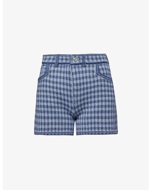 Barrie Blue Houndstooth-pattern Cashmere And Cotton-blend Shorts
