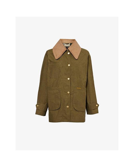Barbour Green Hutton Showerproof Corduroy-collar Cotton Jacket