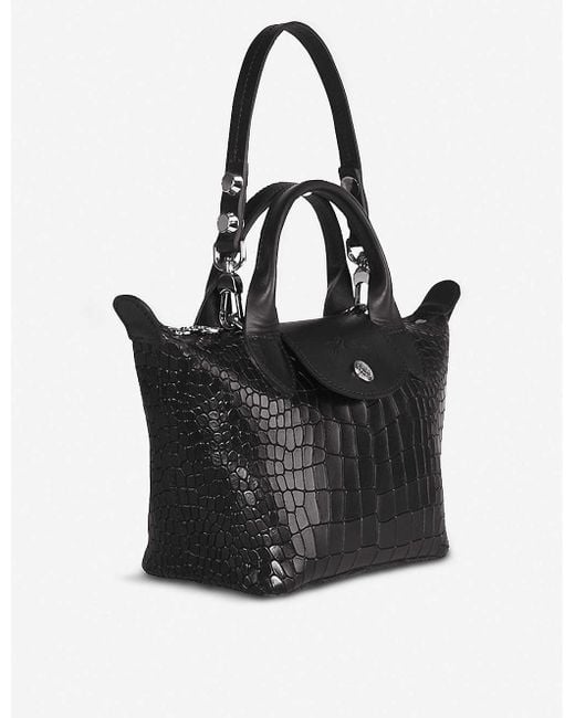 Longchamp Le Pliage Cuir Mini Croc-embossed Leather Top-handle Bag