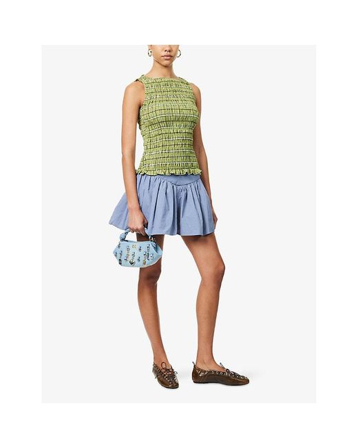 Amy Lynn Blue Pleated Mid-Waist Woven Mini Skirt