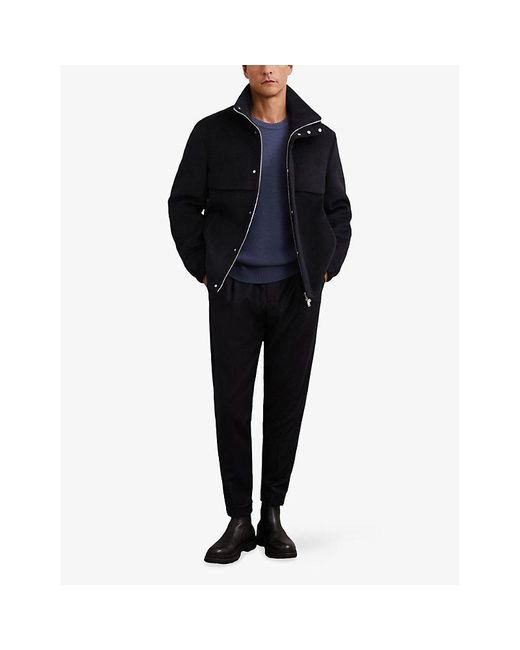 Reiss Black Noel Funnel-Neck Wool-Blend Jacket for men