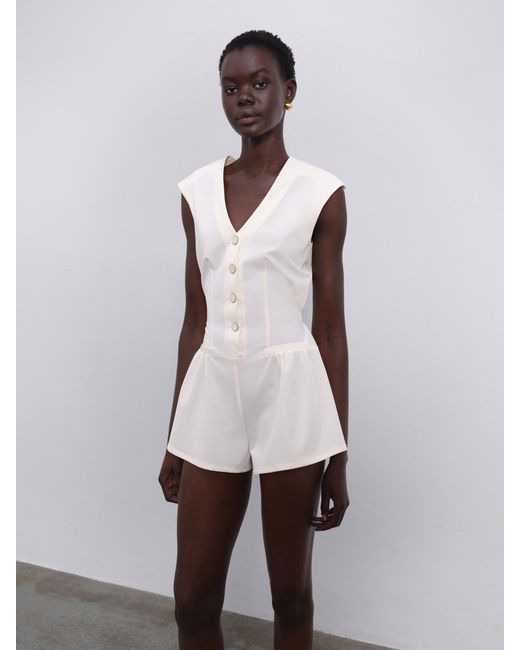 Sélone White Elara V-Neck Mini Jumpsuit