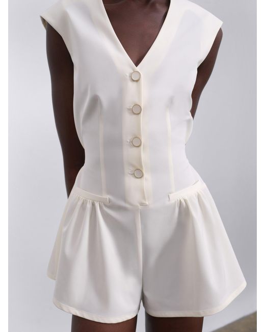 Sélone White Elara V-Neck Mini Jumpsuit