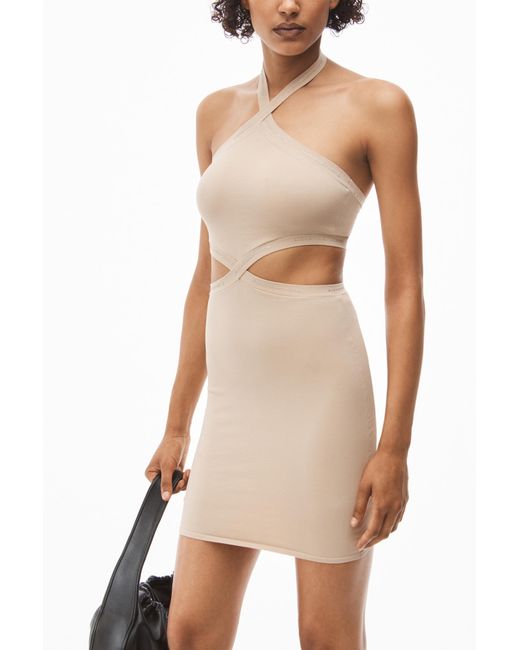 Alexander Wang Natural Logo-Trim Halterneck Dress
