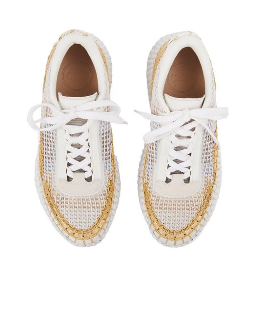 Chloé White Chloé Nama Metallic Detailed Lace-Up Sneakers
