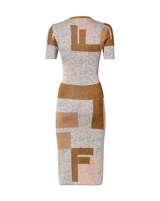 Fendi Multicolor Peppered Falena Motif Square-Neck Midi Dress