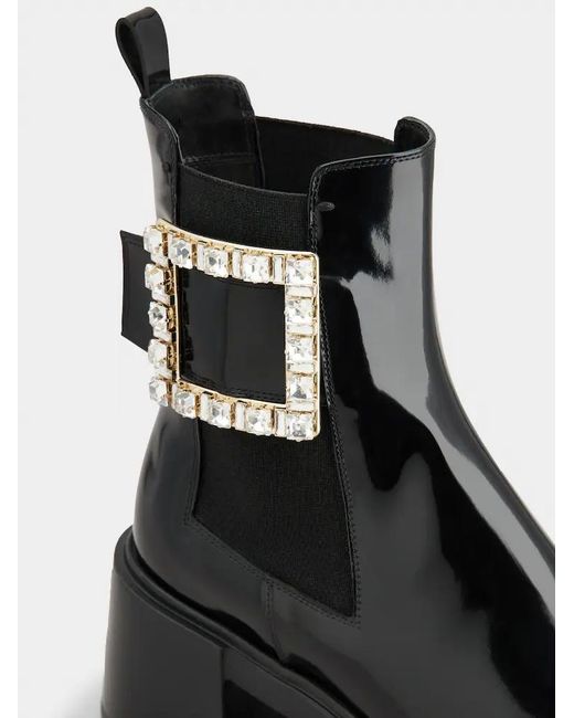 Roger Vivier Black Viv' Rangers Strass Buckle Chelsea Ankle Boots