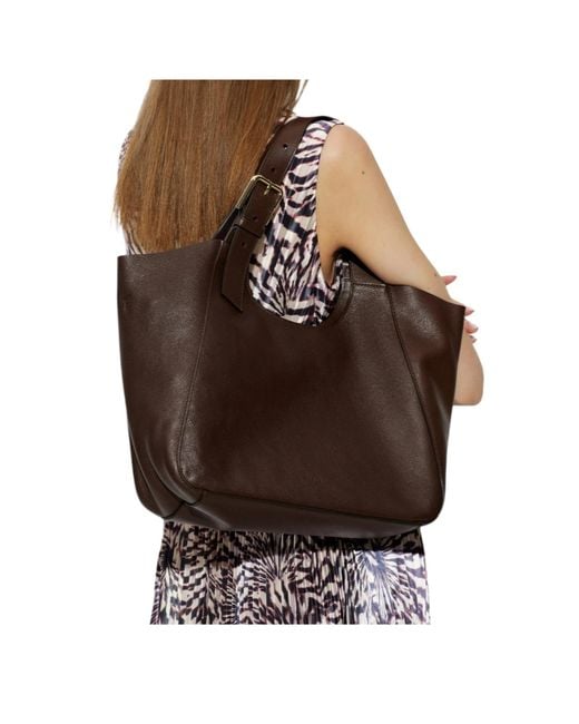Furla Brown Buckle-Detail Leather Tote Bag