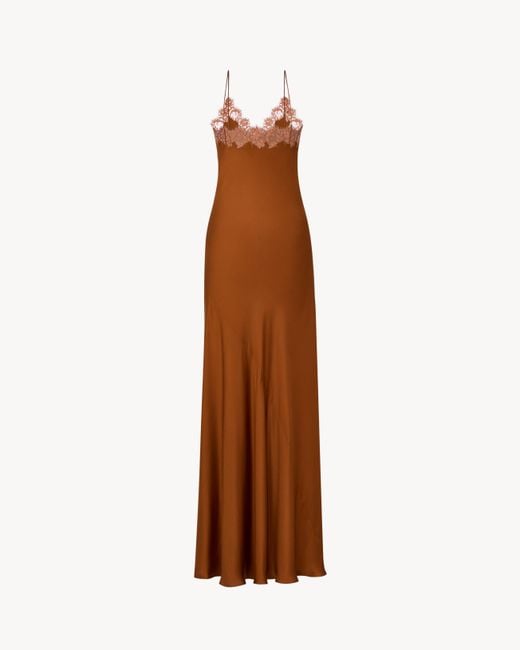 Saint Laurent Brown Lace Slip Dress