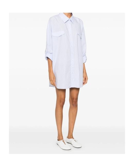 Patrizia Pepe White Pinstriped Cotton Shirt Dress