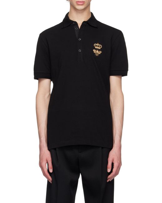 Dolce & Gabbana Black Embroidery Piquet Polo for men