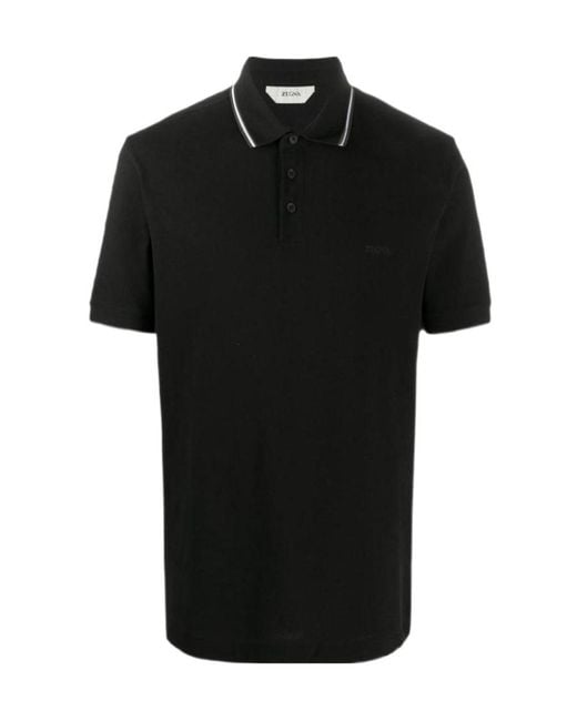 Zegna Black Logo Embroidered Polo Shirt for men