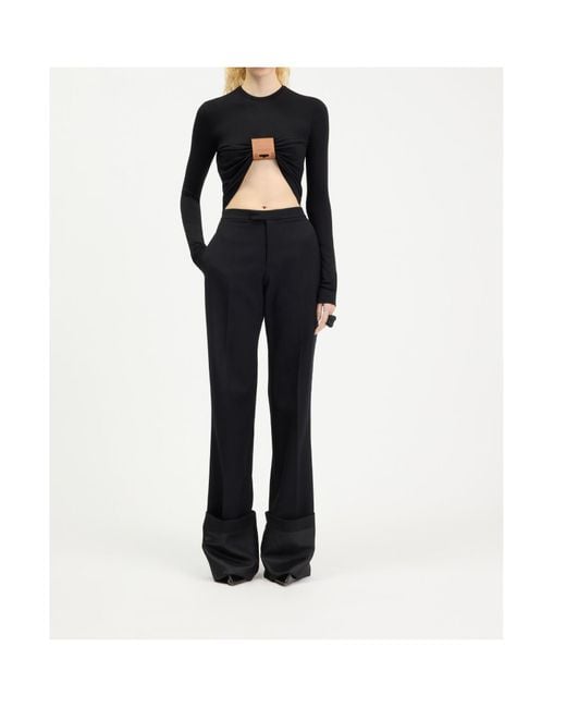 Jean Paul Gaultier Black Leather-Tag Long-Sleeve Top