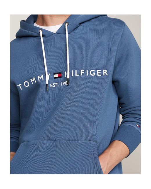 Tommy Hilfiger Blue Logo Fleece Drawstring Hoody for men