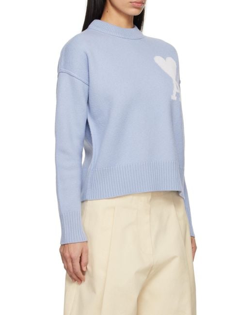 AMI Blue Ami Logo Intarsia Crewneck Jumper for men