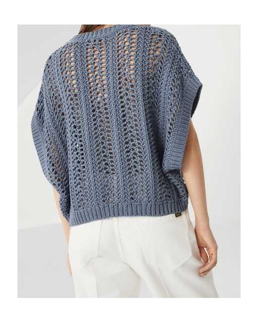 Brunello Cucinelli Blue Crewneck Knitted Top
