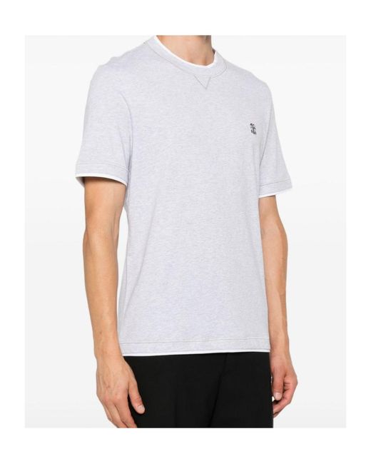 Brunello Cucinelli White Logo-Embroidered Crew-Neck T-Shirt for men