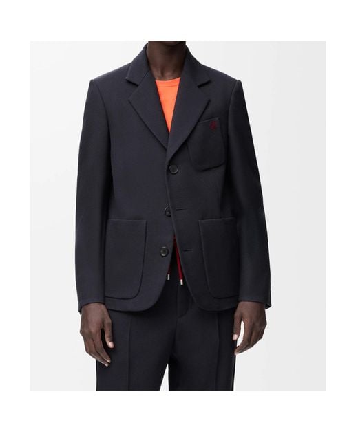 Loewe Blue Anagram Embroidered Single-Breasted Jacket for men