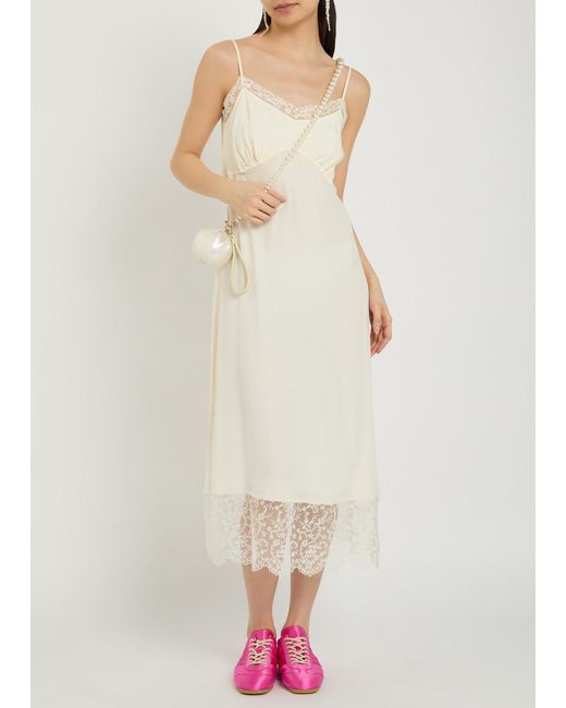 Simone Rocha White Lace-Trimmed Crepe-De-Chine Midi Dress