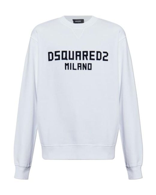 DSquared² White Velvet-Logo Crewneck Sweatshirt for men
