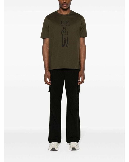 C P Company Green Logo-Print Cotton T-Shirt for men