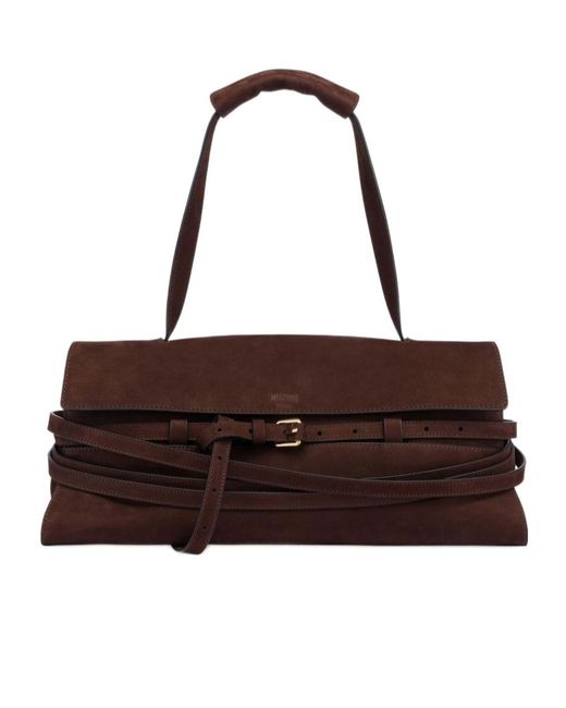 Moschino Brown Medium Tie Me Buckled Shoulder Bag