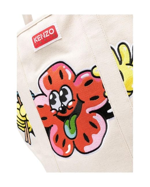 KENZO White Logo-Patch Top Handle Bag