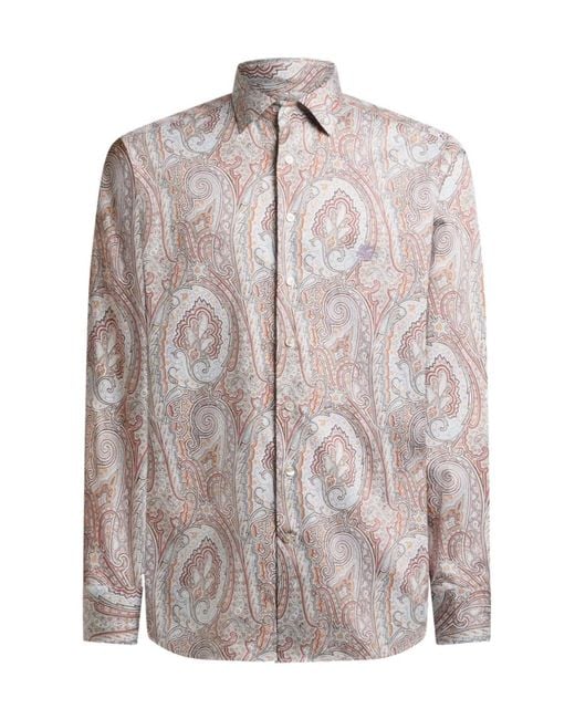 Etro Brown Floral Paisley Long-Sleeved Shirt for men