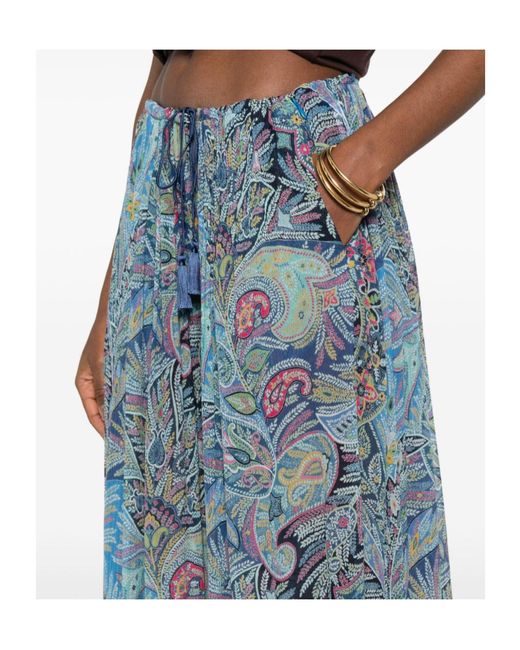 Etro Blue Paisley Wide-Leg Pants