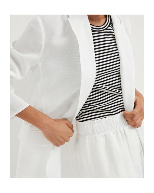 Brunello Cucinelli White Single-Breasted Straight Hem Blazer