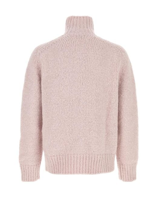 Jil Sander Pink High-Neck Zipped Knit Cardigan for men
