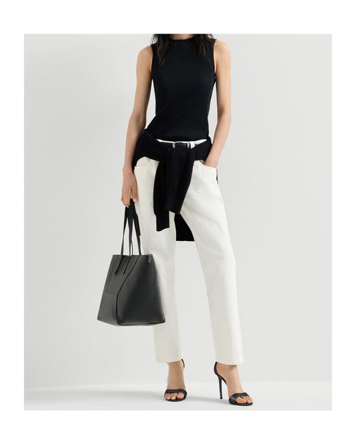 Brunello Cucinelli White Dyed Denim Five-Pocket Straight Trousers With Shiny Bartack