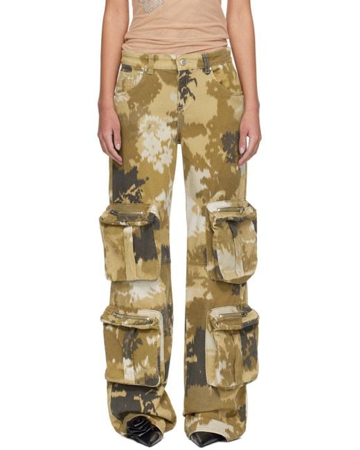 Blumarine Natural Camouflage Printed Straight Leg Cargo Jeans