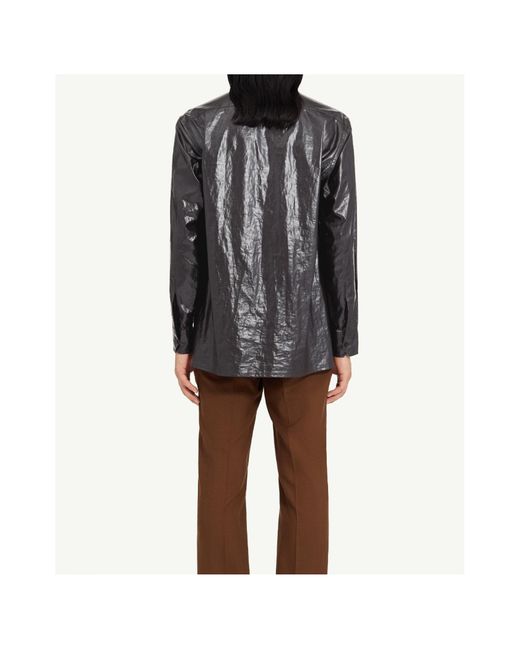 MM6 by Maison Margiela Gray Shiny Coated Linen Shirt for men