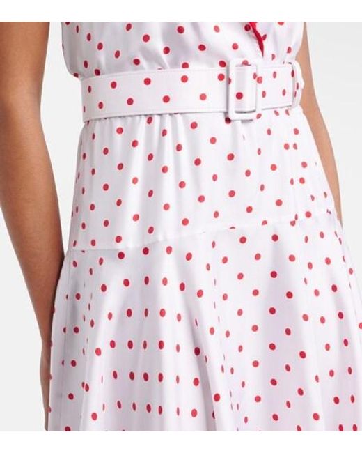 Rodarte White Polka-Dot Belted Silk Twill Midi Dress