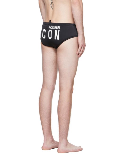 DSquared² Black Logo Printed Swimming Briefs for men