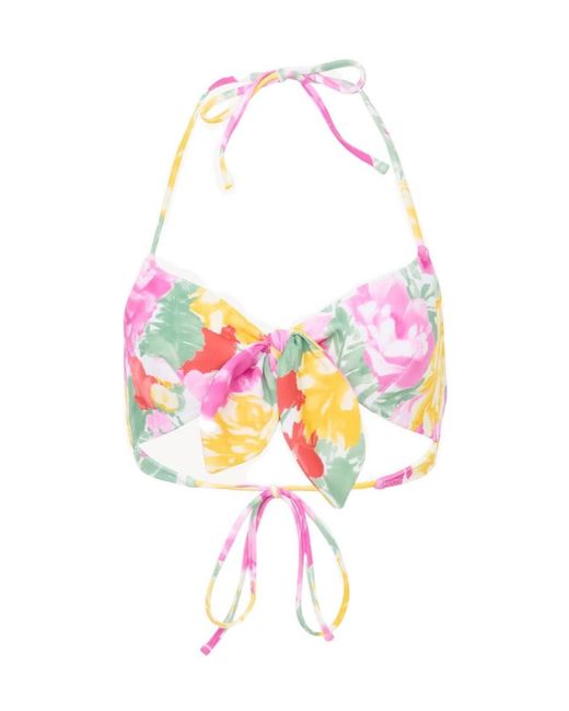 Chloé White Garden-Print Bikini Top